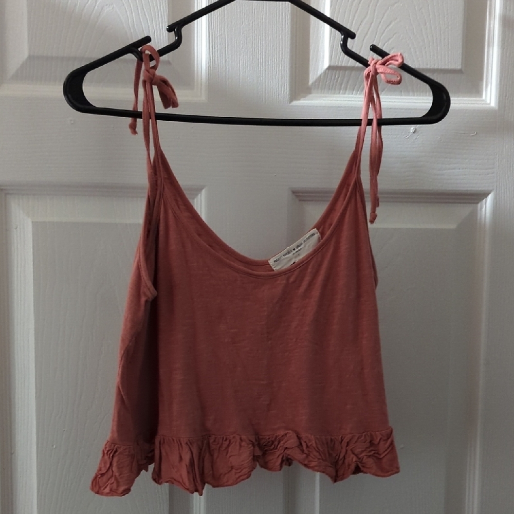 Urban Outfitters Pink Ruffled Crop Tank Top